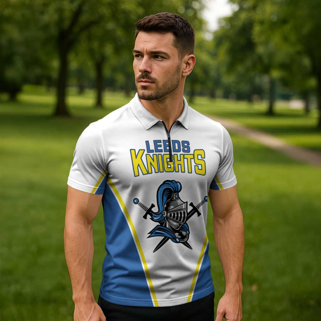 Custom West Knights of Yorkshire Zipper Polo Shirt Skate Hard Hit Harder White Version - Wonder Print Shop