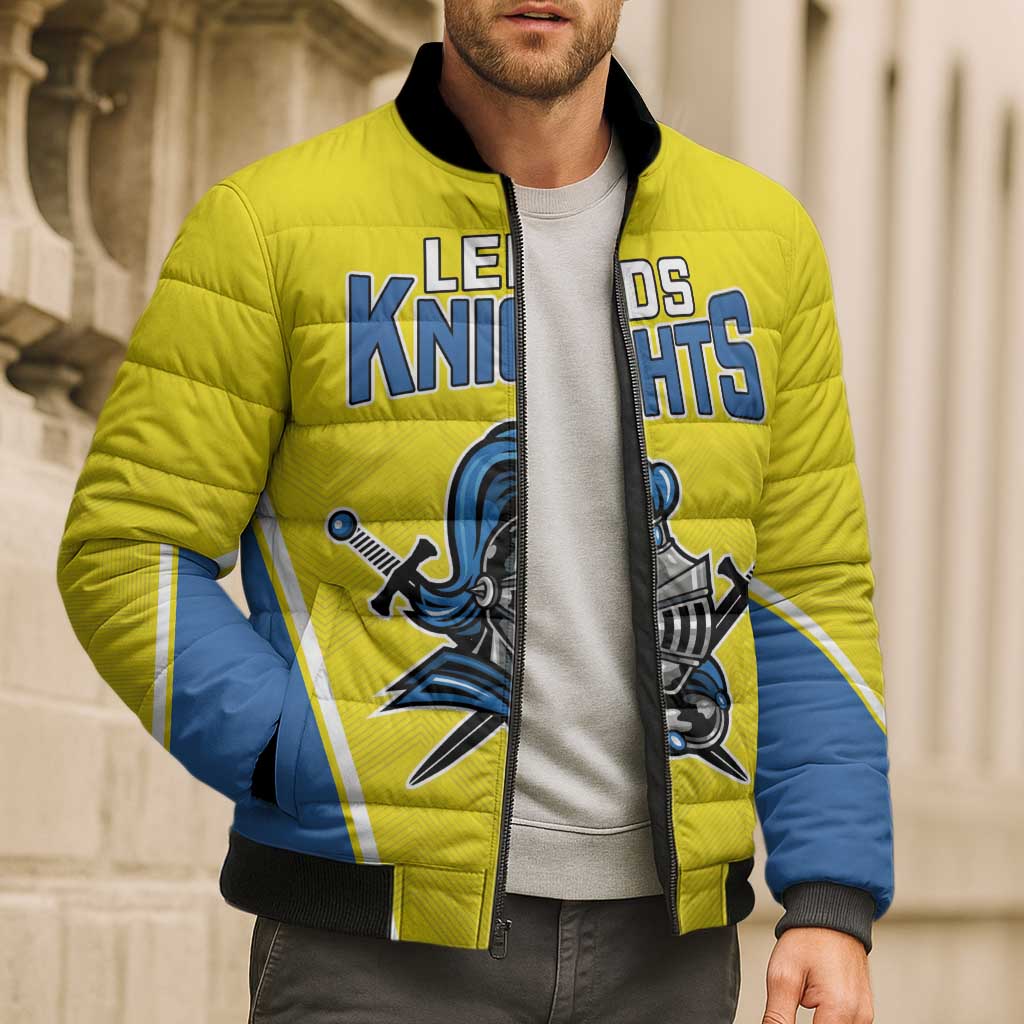 Custom West Knights of Yorkshire Bomber Puffer Jacket Skate Hard Hit Harder Yellow Version - Wonder Print Shop