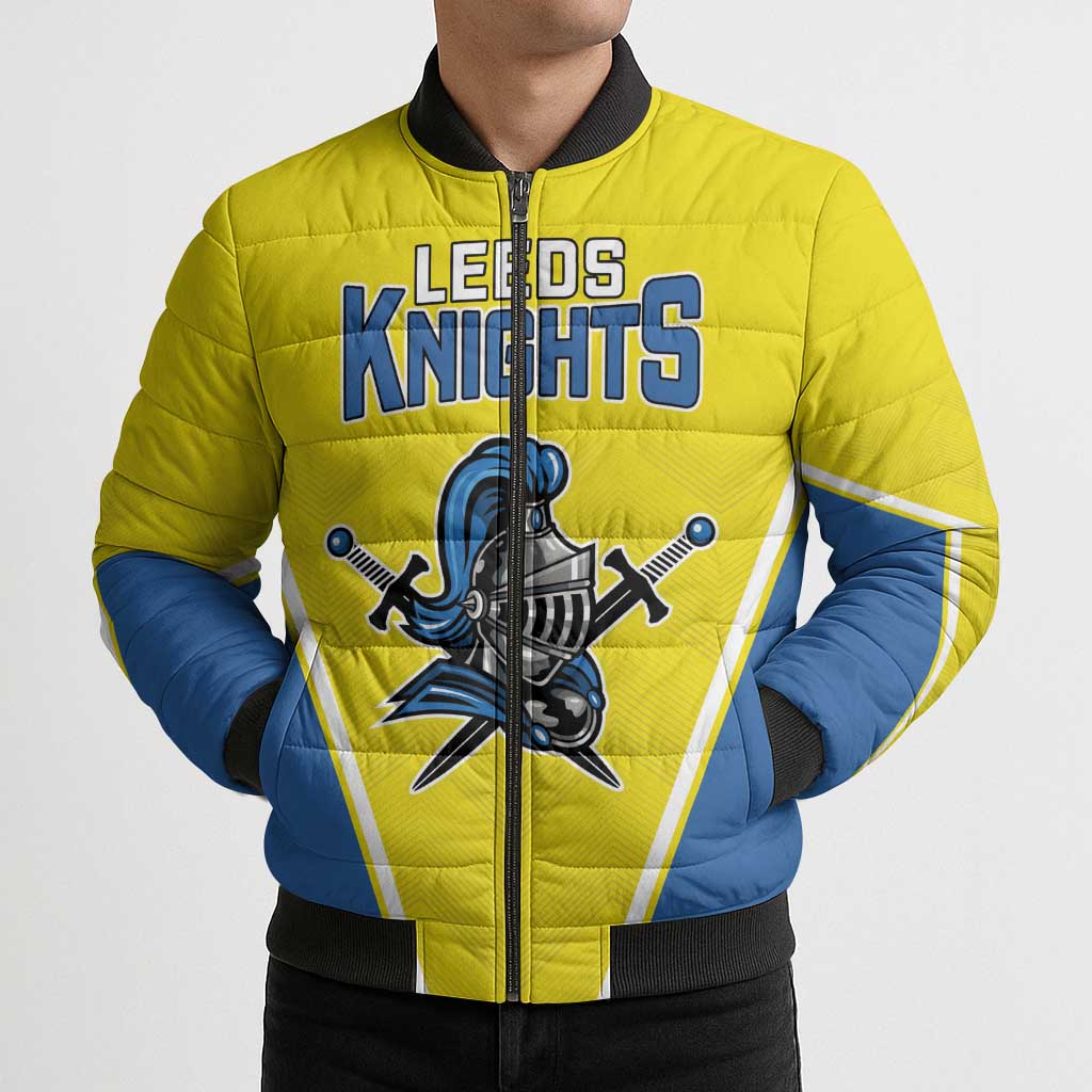 Custom West Knights of Yorkshire Bomber Puffer Jacket Skate Hard Hit Harder Yellow Version - Wonder Print Shop