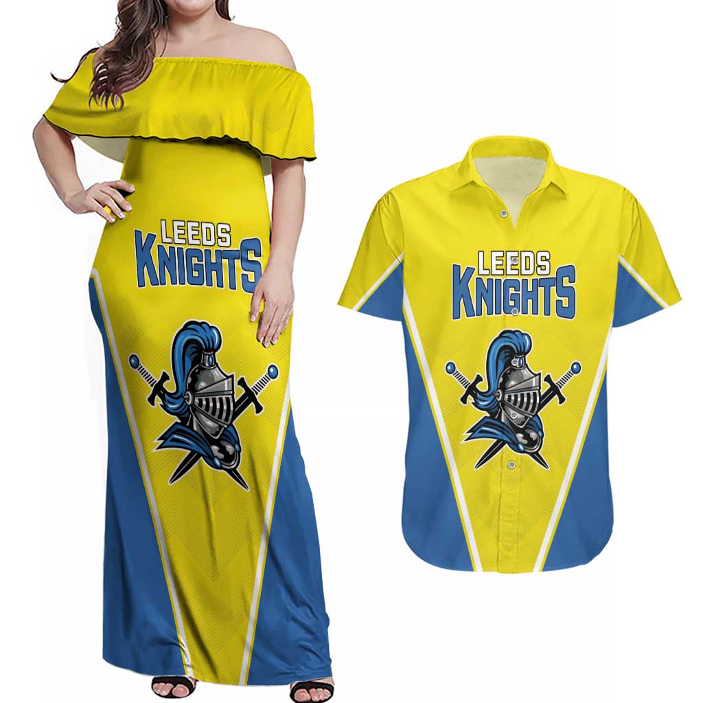Custom West Knights of Yorkshire Couples Matching Off Shoulder Maxi Dress and Hawaiian Shirt Skate Hard Hit Harder Yellow Version - Wonder Print Shop