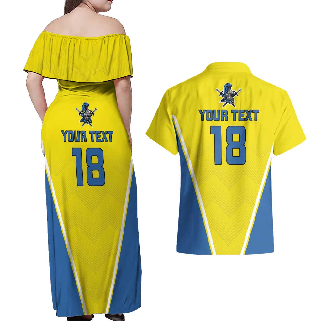 Custom West Knights of Yorkshire Couples Matching Off Shoulder Maxi Dress and Hawaiian Shirt Skate Hard Hit Harder Yellow Version - Wonder Print Shop