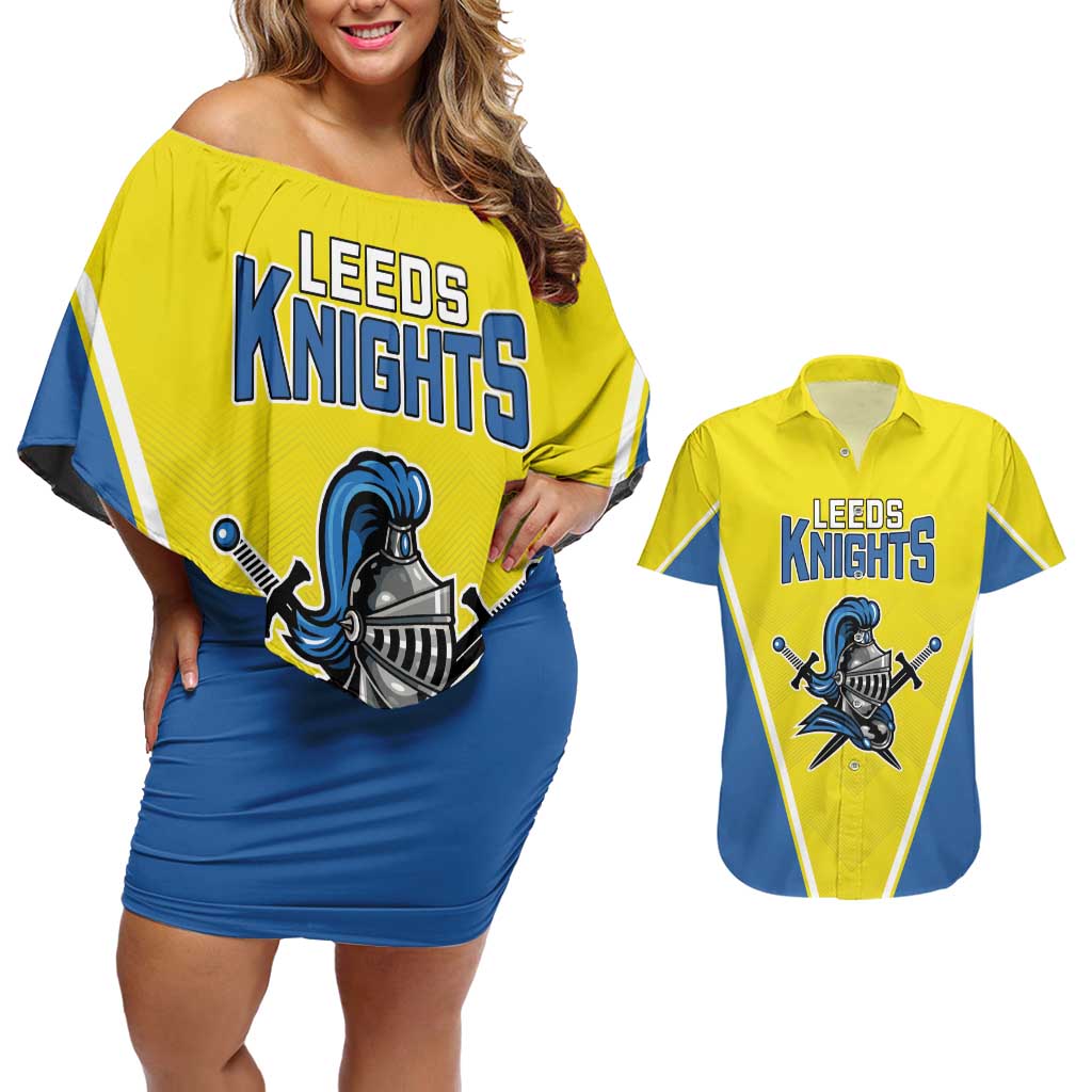 Custom West Knights of Yorkshire Couples Matching Off Shoulder Short Dress and Hawaiian Shirt Skate Hard Hit Harder Yellow Version - Wonder Print Shop