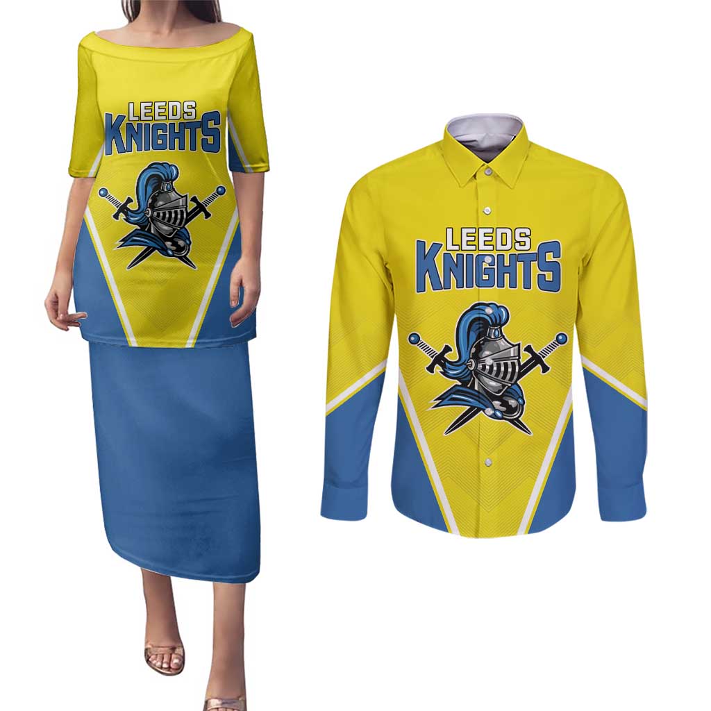 Custom West Knights of Yorkshire Couples Matching Puletasi and Long Sleeve Button Shirt Skate Hard Hit Harder Yellow Version - Wonder Print Shop