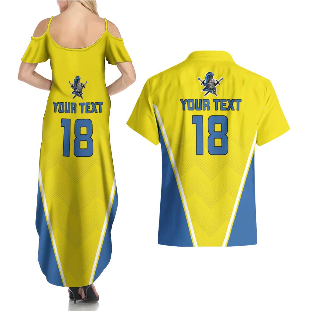 Custom West Knights of Yorkshire Couples Matching Summer Maxi Dress and Hawaiian Shirt Skate Hard Hit Harder Yellow Version - Wonder Print Shop