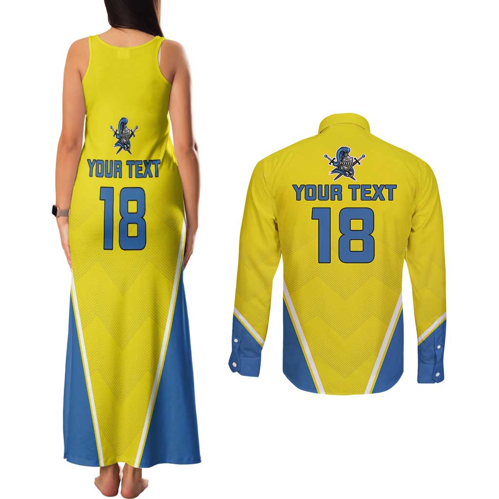 Custom West Knights of Yorkshire Couples Matching Tank Maxi Dress and Long Sleeve Button Shirt Skate Hard Hit Harder Yellow Version - Wonder Print Shop