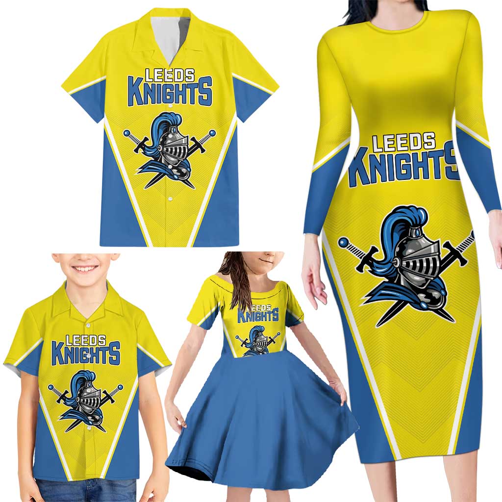 Custom West Knights of Yorkshire Family Matching Long Sleeve Bodycon Dress and Hawaiian Shirt Skate Hard Hit Harder Yellow Version - Wonder Print Shop