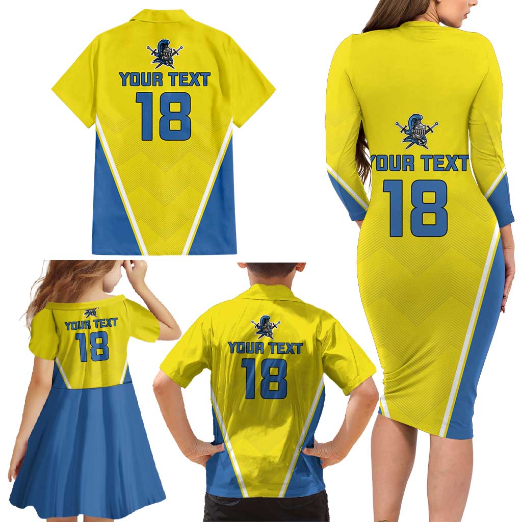 Custom West Knights of Yorkshire Family Matching Long Sleeve Bodycon Dress and Hawaiian Shirt Skate Hard Hit Harder Yellow Version - Wonder Print Shop