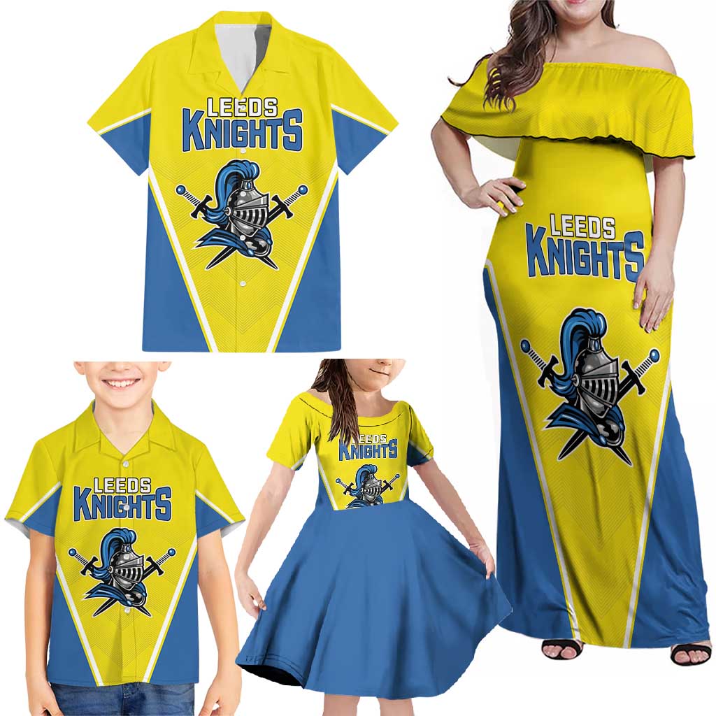 Custom West Knights of Yorkshire Family Matching Off Shoulder Maxi Dress and Hawaiian Shirt Skate Hard Hit Harder Yellow Version - Wonder Print Shop