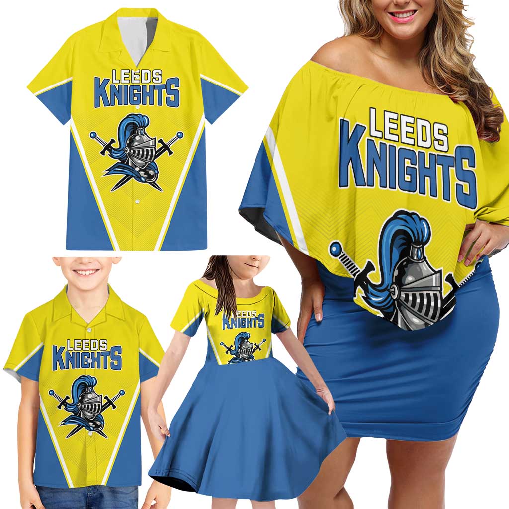 Custom West Knights of Yorkshire Family Matching Off Shoulder Short Dress and Hawaiian Shirt Skate Hard Hit Harder Yellow Version - Wonder Print Shop