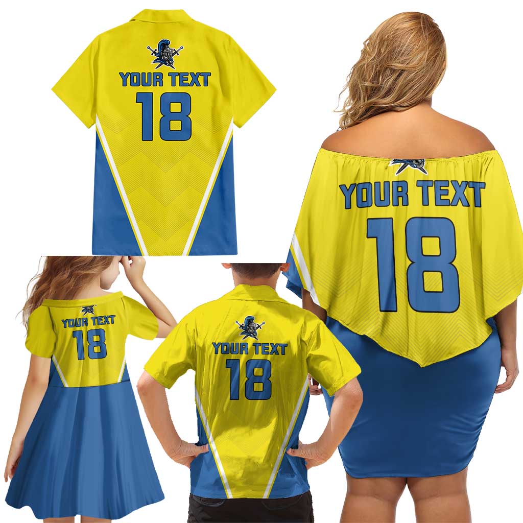 Custom West Knights of Yorkshire Family Matching Off Shoulder Short Dress and Hawaiian Shirt Skate Hard Hit Harder Yellow Version - Wonder Print Shop