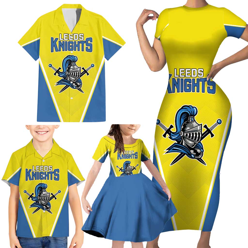 Custom West Knights of Yorkshire Family Matching Short Sleeve Bodycon Dress and Hawaiian Shirt Skate Hard Hit Harder Yellow Version - Wonder Print Shop