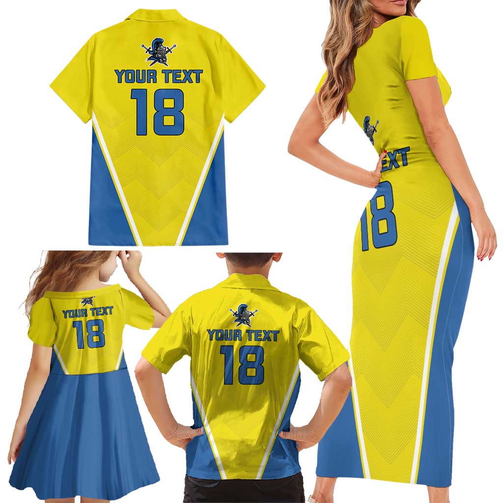 Custom West Knights of Yorkshire Family Matching Short Sleeve Bodycon Dress and Hawaiian Shirt Skate Hard Hit Harder Yellow Version - Wonder Print Shop