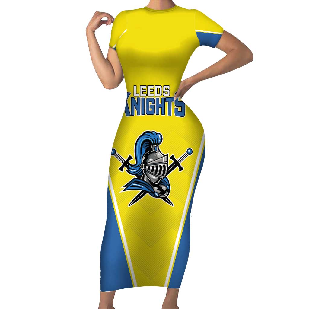 Custom West Knights of Yorkshire Family Matching Short Sleeve Bodycon Dress and Hawaiian Shirt Skate Hard Hit Harder Yellow Version - Wonder Print Shop