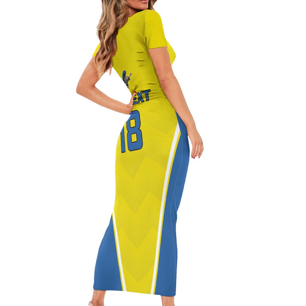 Custom West Knights of Yorkshire Family Matching Short Sleeve Bodycon Dress and Hawaiian Shirt Skate Hard Hit Harder Yellow Version - Wonder Print Shop