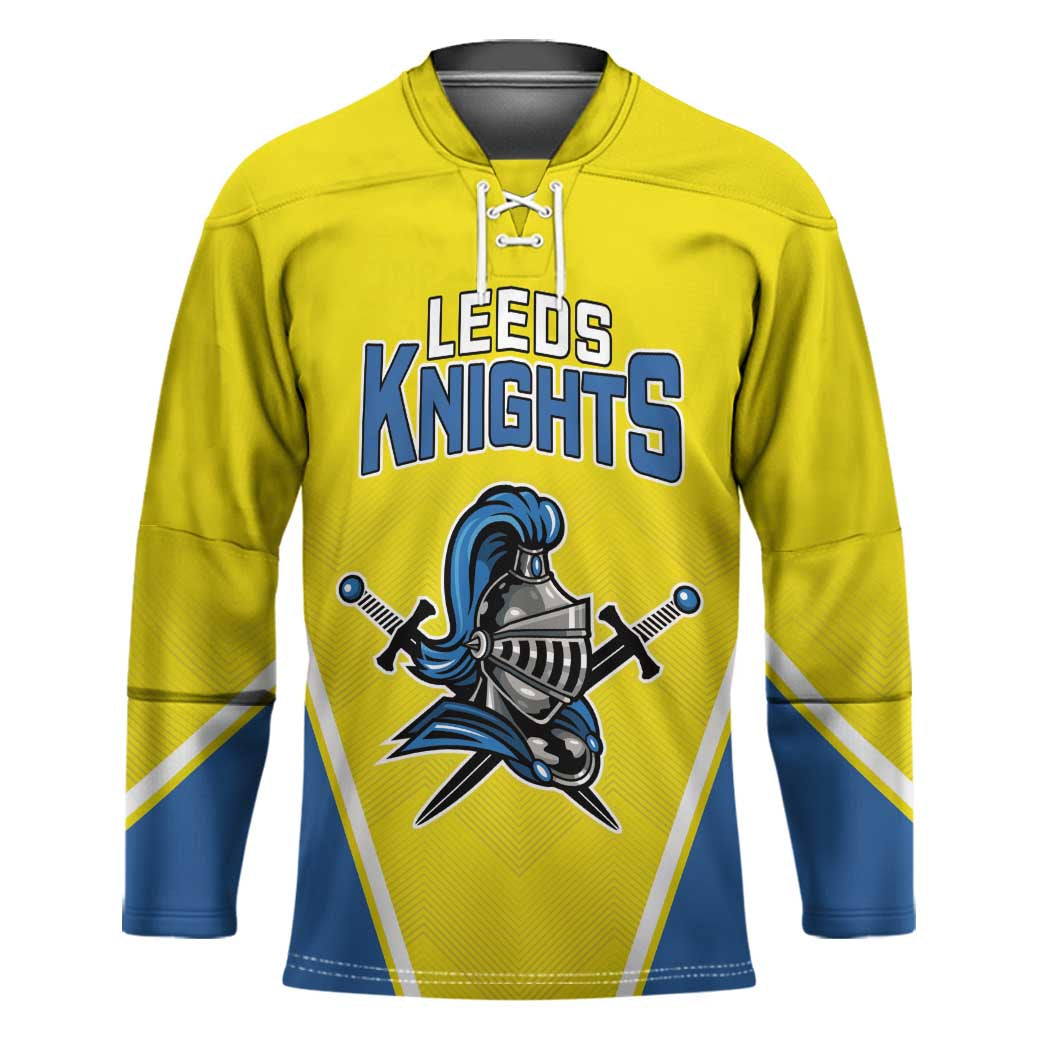 Custom West Knights of Yorkshire Hockey Jersey Skate Hard Hit Harder Yellow Version - Wonder Print Shop