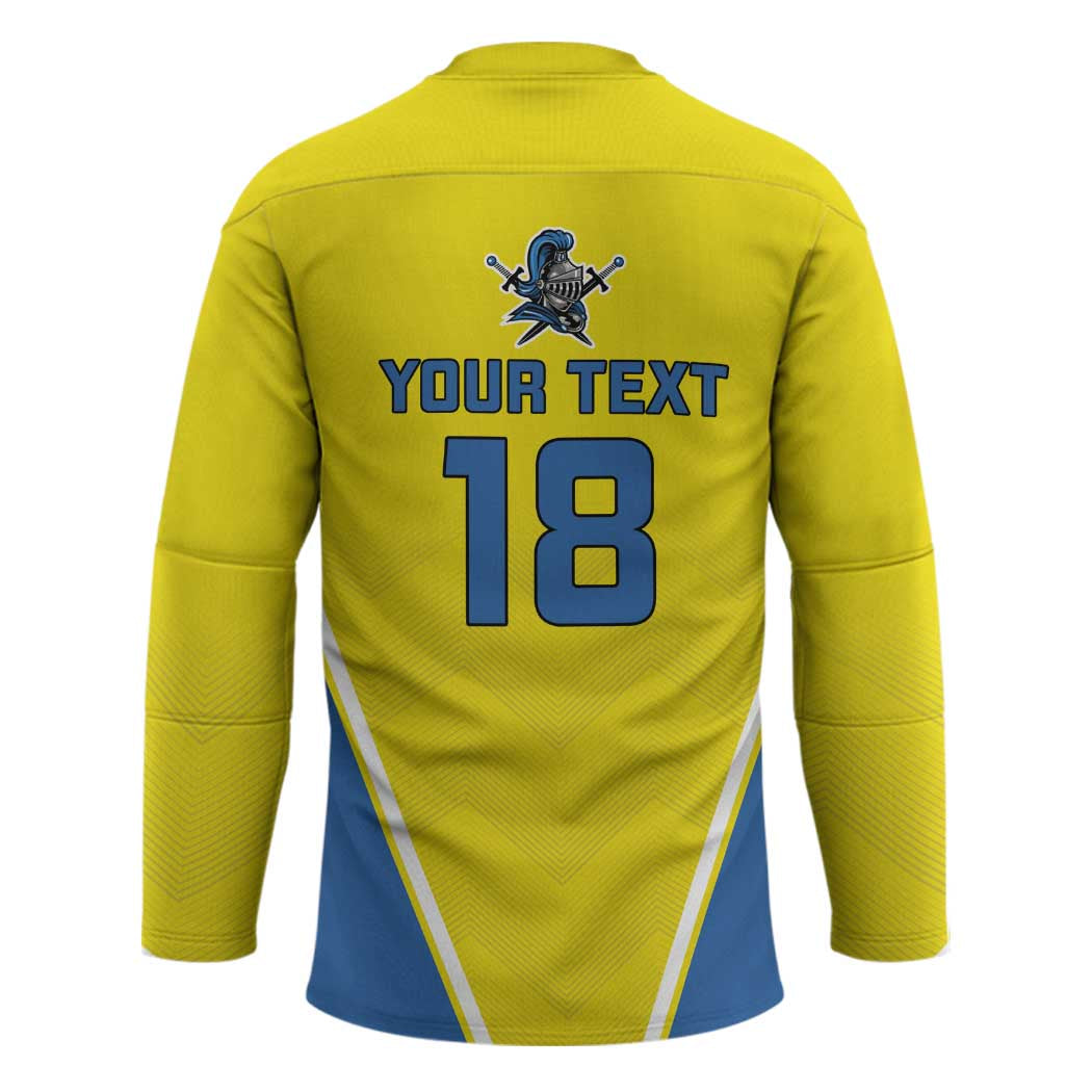 Custom West Knights of Yorkshire Hockey Jersey Skate Hard Hit Harder Yellow Version - Wonder Print Shop
