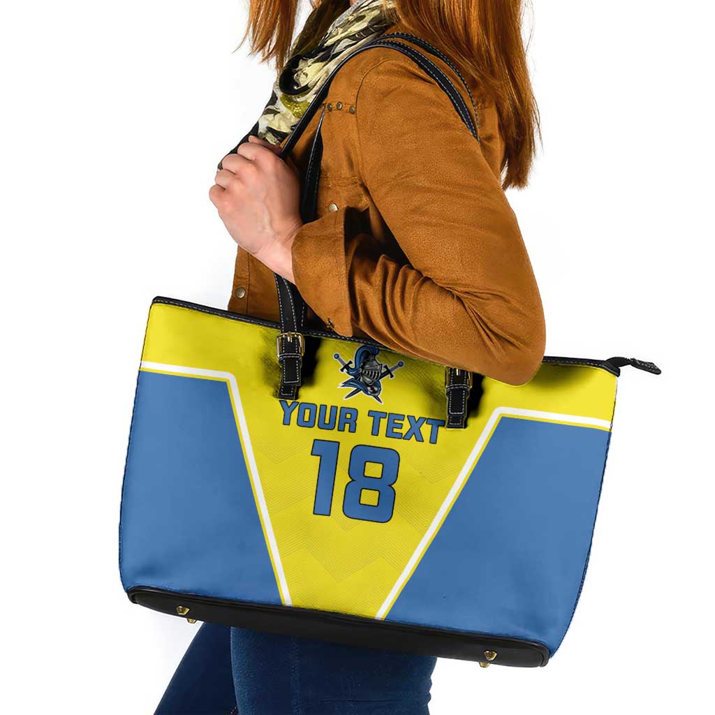 Custom West Knights of Yorkshire Leather Tote Bag Skate Hard Hit Harder Yellow Version - Wonder Print Shop