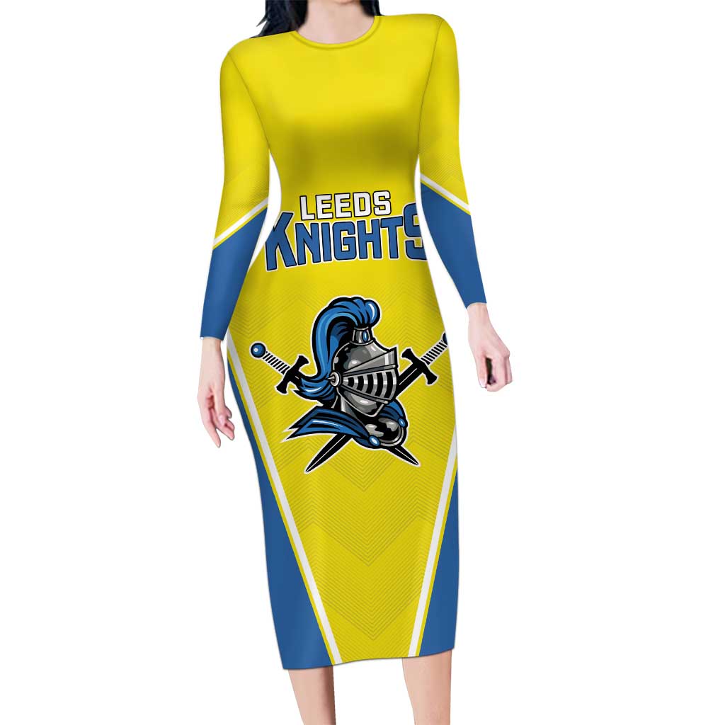 Custom West Knights of Yorkshire Long Sleeve Bodycon Dress Skate Hard Hit Harder Yellow Version - Wonder Print Shop