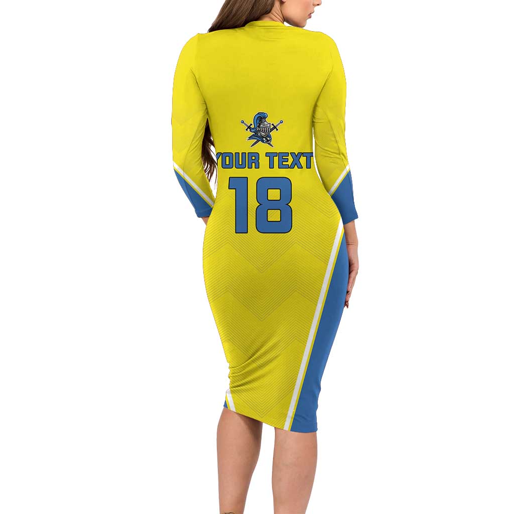 Custom West Knights of Yorkshire Long Sleeve Bodycon Dress Skate Hard Hit Harder Yellow Version - Wonder Print Shop