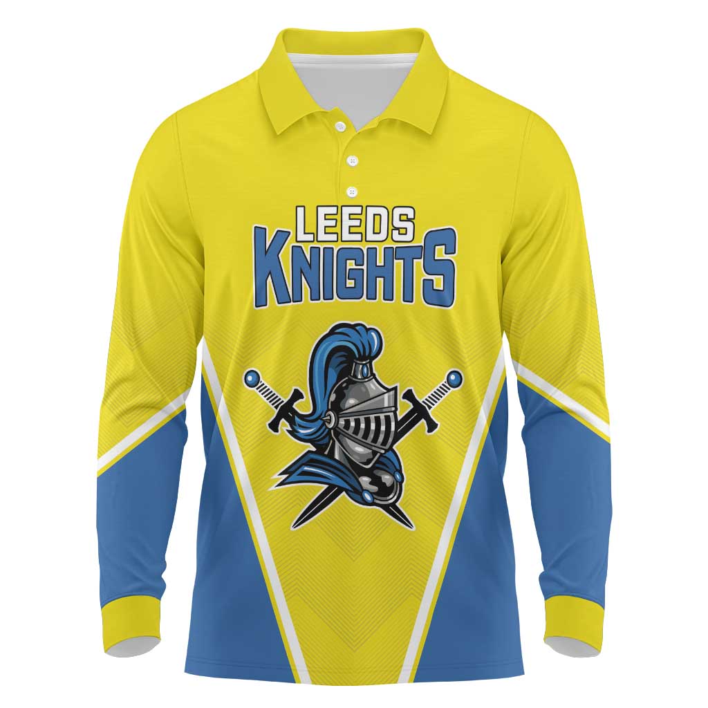 Custom West Knights of Yorkshire Long Sleeve Polo Shirt Skate Hard Hit Harder Yellow Version - Wonder Print Shop