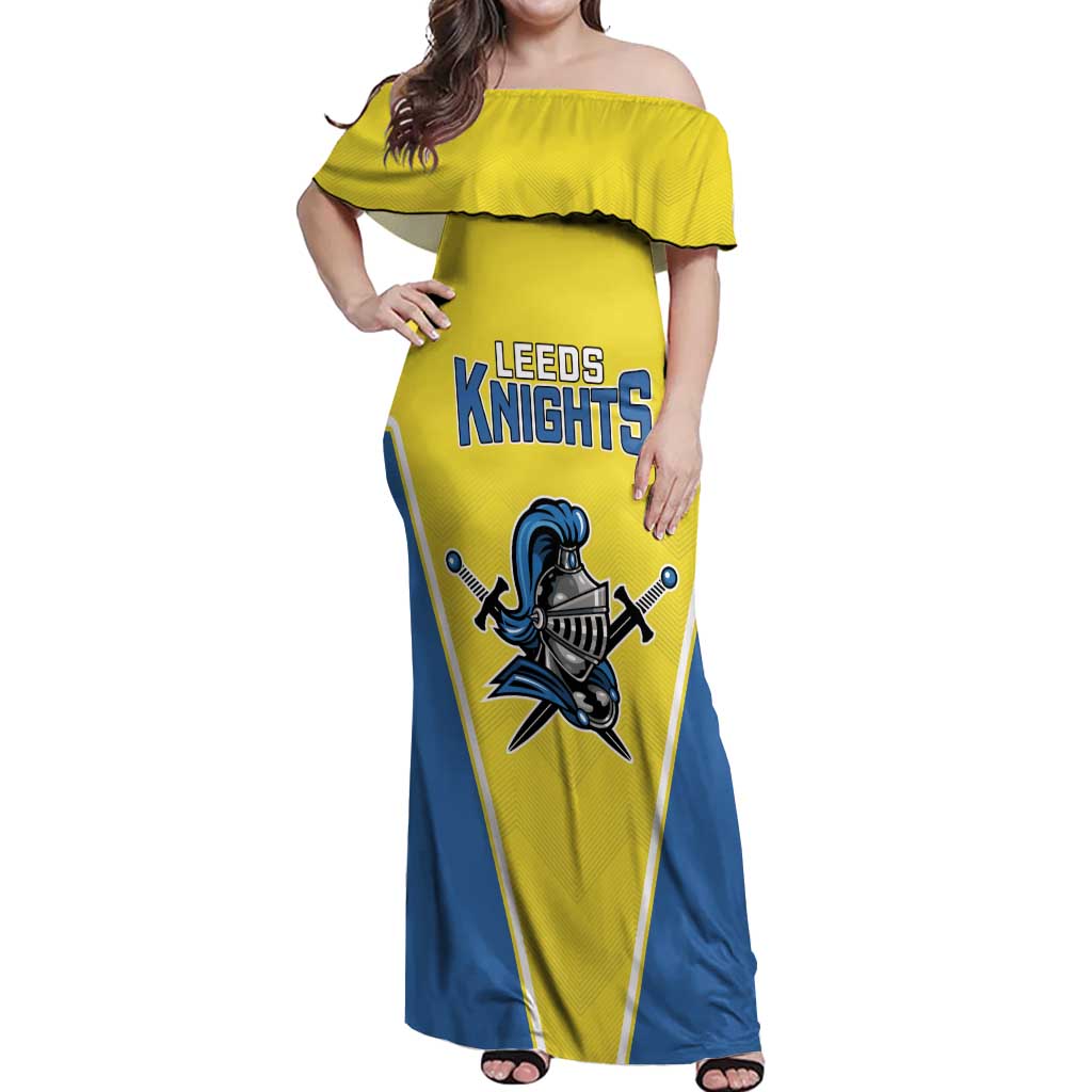 Custom West Knights of Yorkshire Off Shoulder Maxi Dress Skate Hard Hit Harder Yellow Version - Wonder Print Shop