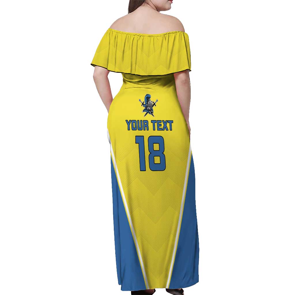 Custom West Knights of Yorkshire Off Shoulder Maxi Dress Skate Hard Hit Harder Yellow Version - Wonder Print Shop