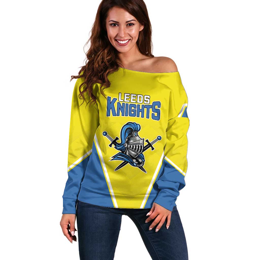 Custom West Knights of Yorkshire Off Shoulder Sweater Skate Hard Hit Harder Yellow Version - Wonder Print Shop
