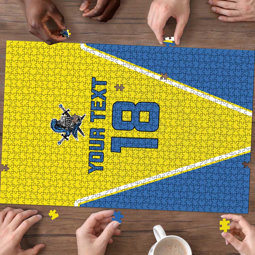 Custom West Knights of Yorkshire Puzzle Skate Hard Hit Harder Yellow Version - Wonder Print Shop