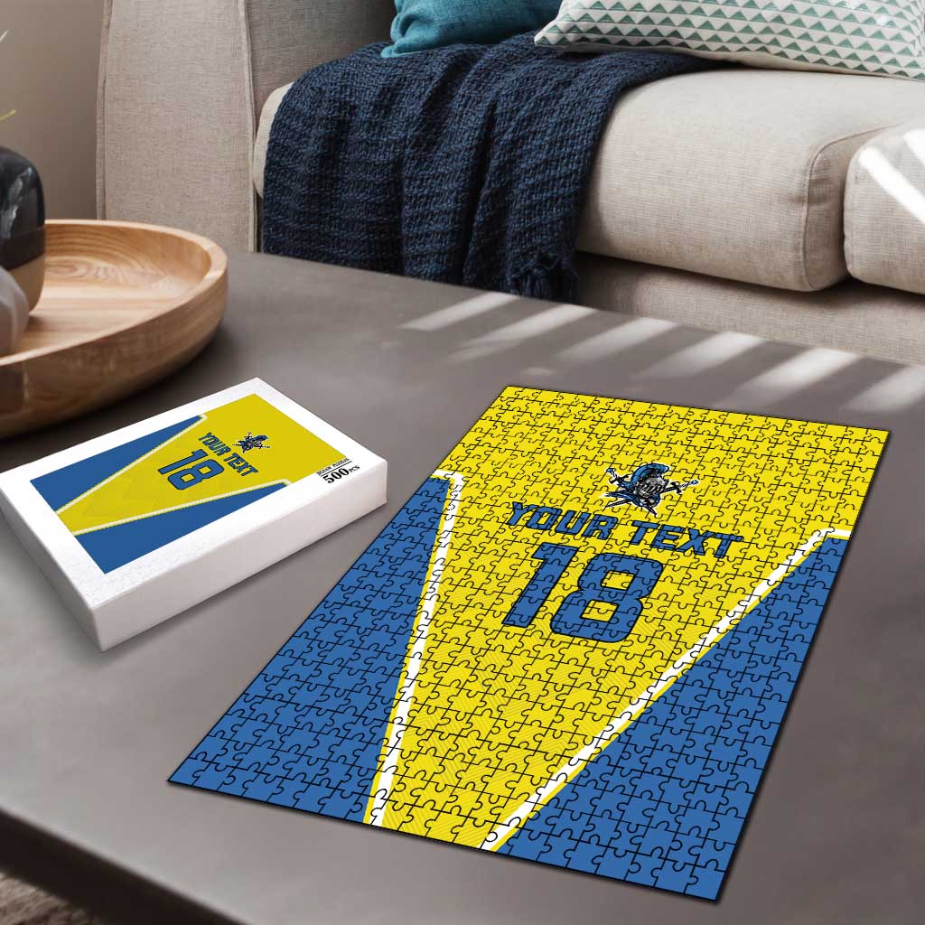 Custom West Knights of Yorkshire Puzzle Skate Hard Hit Harder Yellow Version - Wonder Print Shop