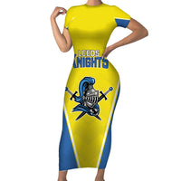 Custom West Knights of Yorkshire Short Sleeve Bodycon Dress Skate Hard Hit Harder Yellow Version - Wonder Print Shop