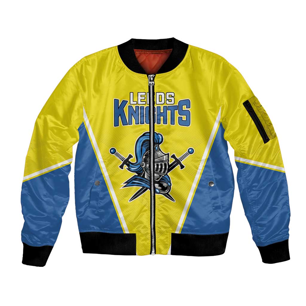 Custom West Knights of Yorkshire Sleeve Zip Bomber Jacket Skate Hard Hit Harder Yellow Version - Wonder Print Shop