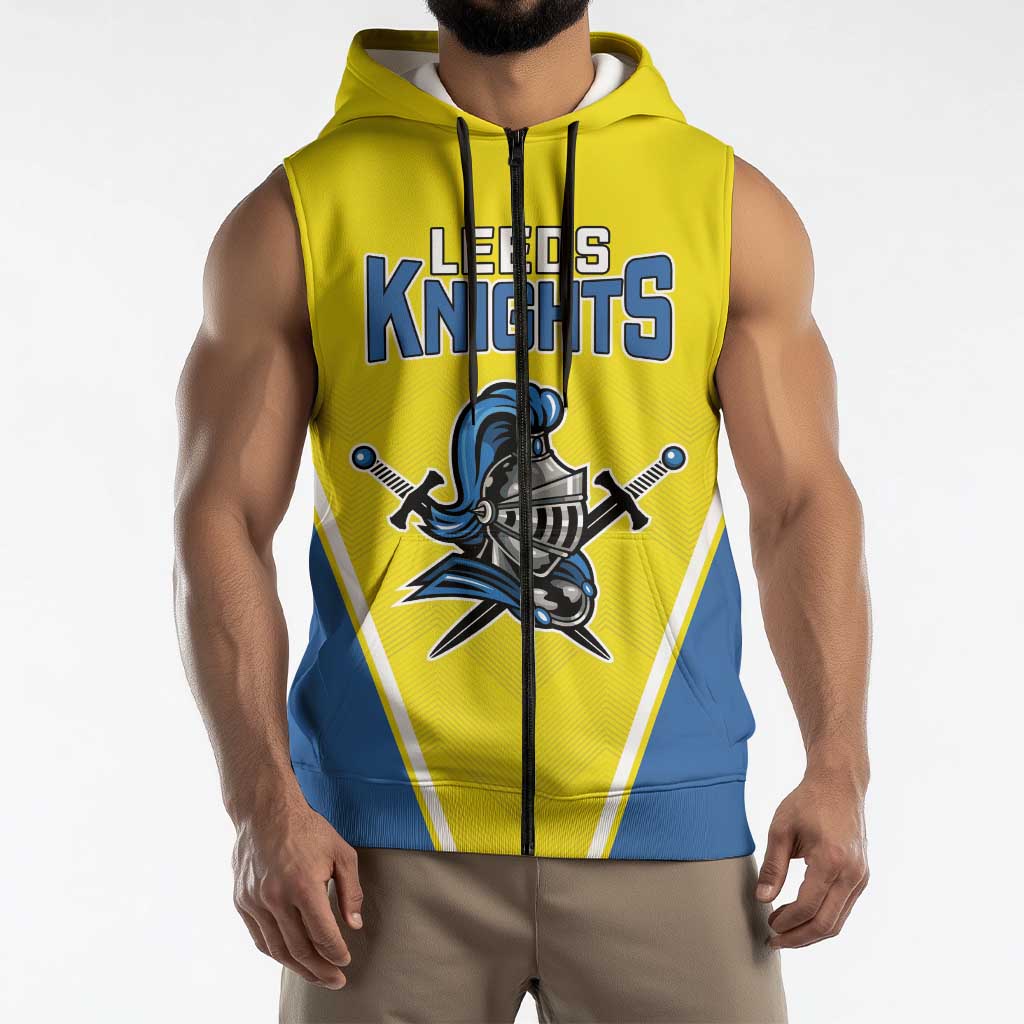 Custom West Knights of Yorkshire Sleeveless Zip Hoodie Skate Hard Hit Harder Yellow Version - Wonder Print Shop