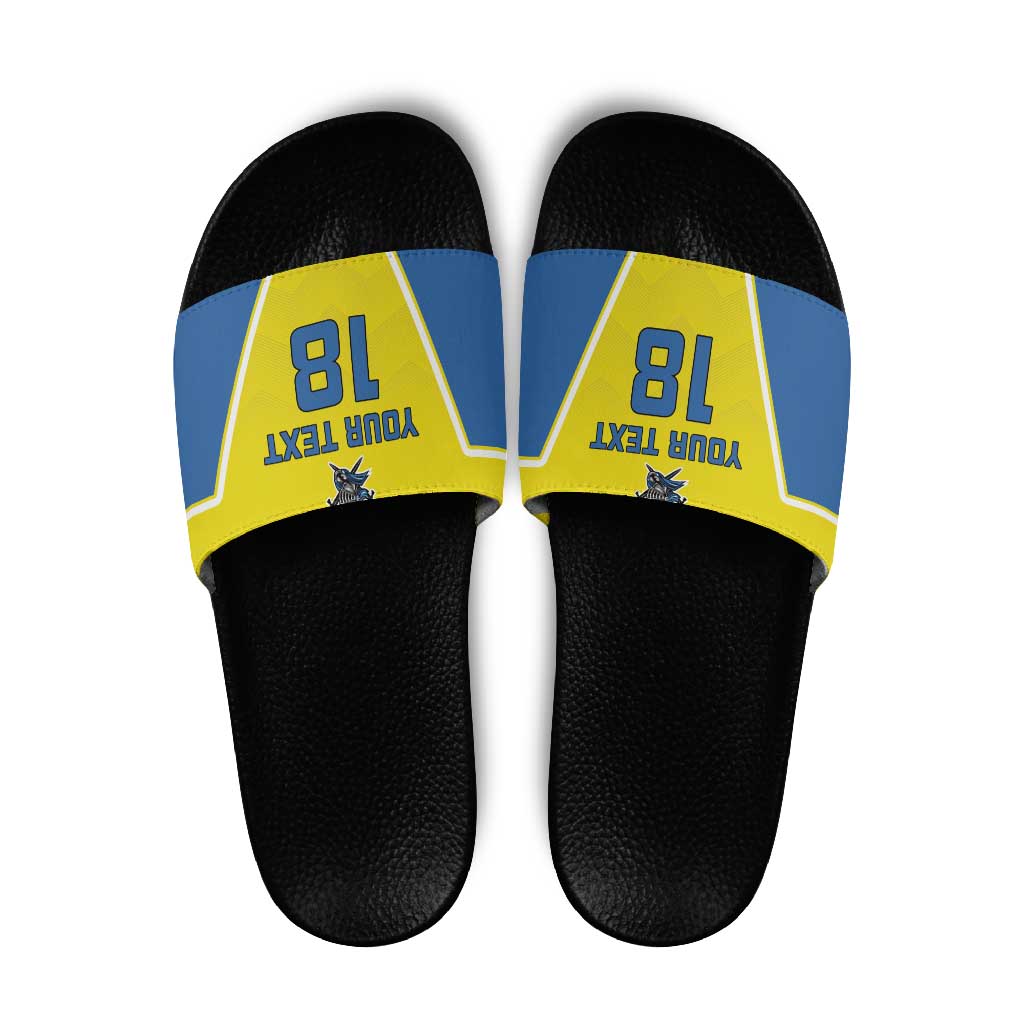 Custom West Knights of Yorkshire Slide Sandals Skate Hard Hit Harder Yellow Version - Wonder Print Shop