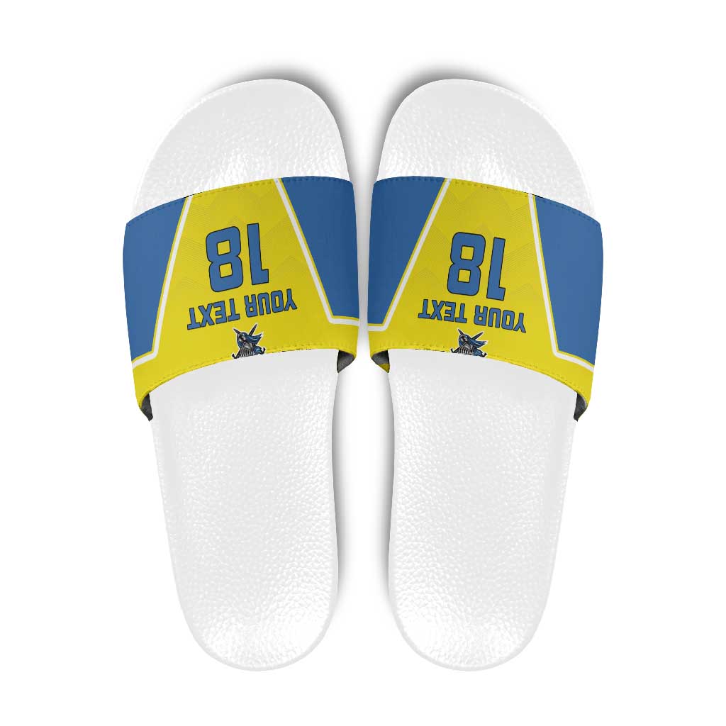 Custom West Knights of Yorkshire Slide Sandals Skate Hard Hit Harder Yellow Version - Wonder Print Shop