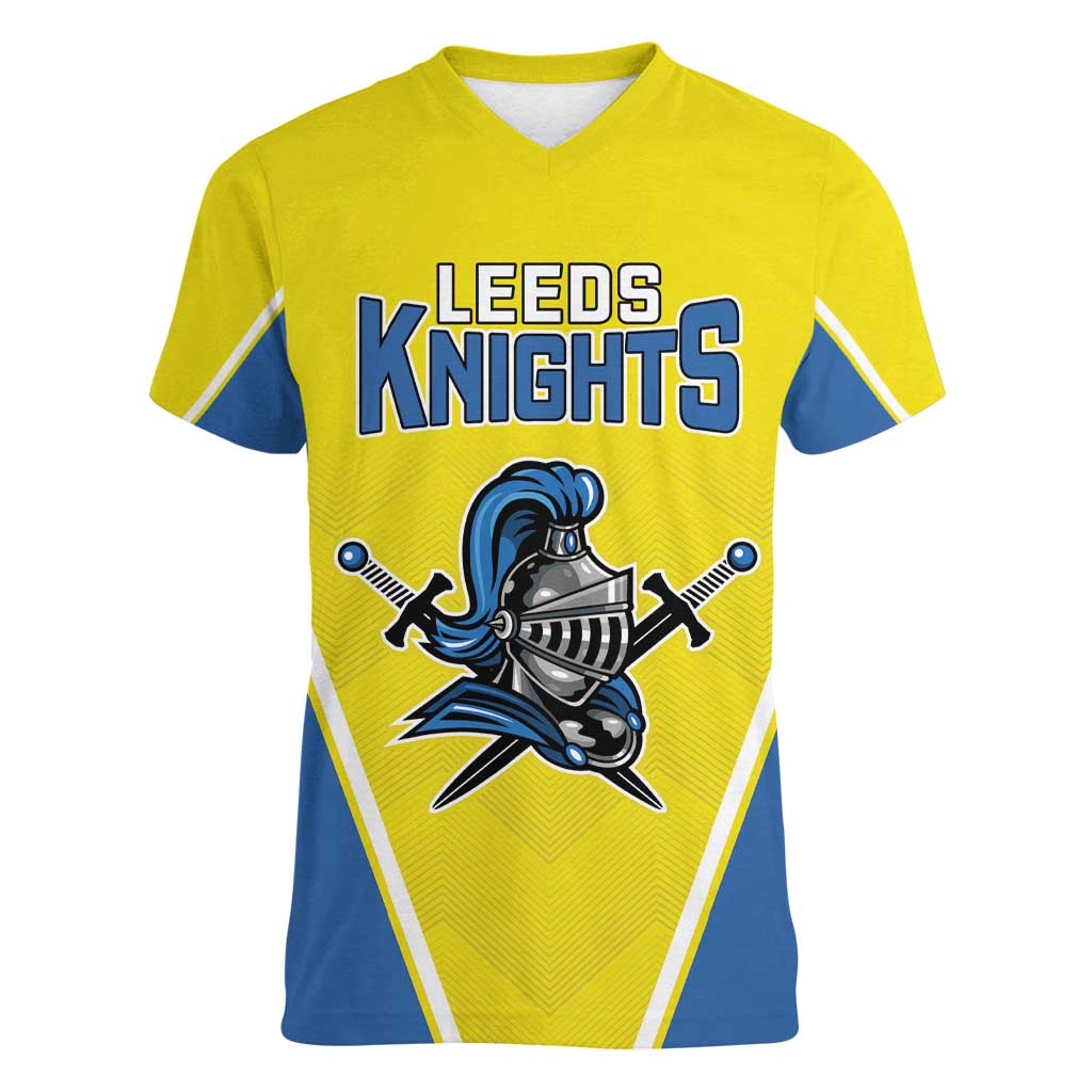 Custom West Knights of Yorkshire Women V-Neck T-Shirt Skate Hard Hit Harder Yellow Version - Wonder Print Shop