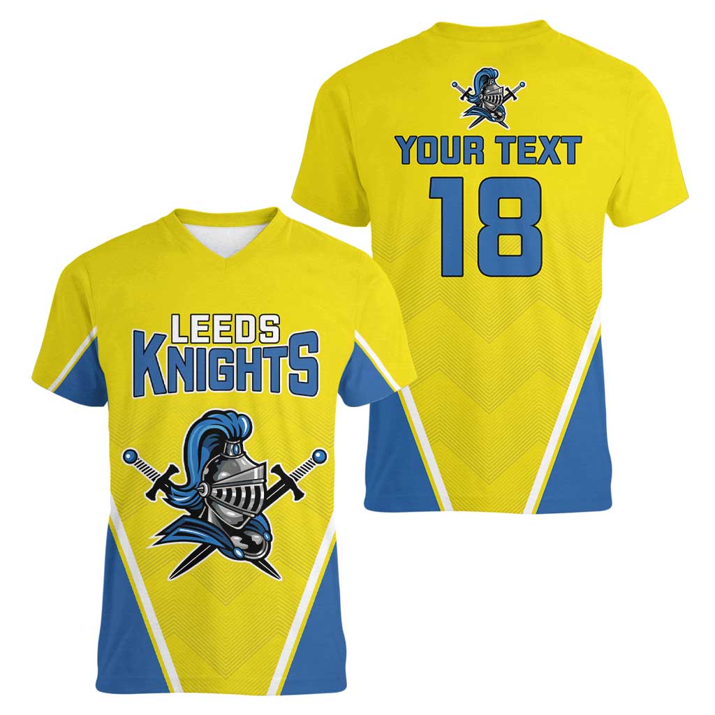 Custom West Knights of Yorkshire Women V-Neck T-Shirt Skate Hard Hit Harder Yellow Version - Wonder Print Shop