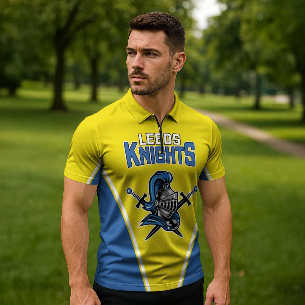 Custom West Knights of Yorkshire Zipper Polo Shirt Skate Hard Hit Harder Yellow Version - Wonder Print Shop