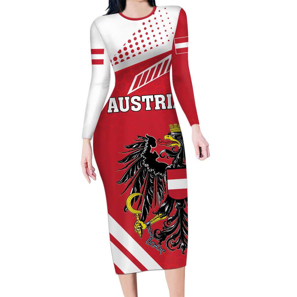 Personalized Austria Coat Of Arms Family Matching Long Sleeve Bodycon Dress and Hawaiian Shirt Flag Style - Wonder Print Shop