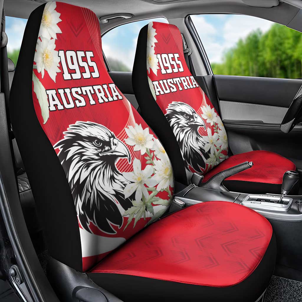 Austria Independence Day 1955 Car Seat Cover Black Eagle And Edelweiss Flowers - Wonder Print Shop
