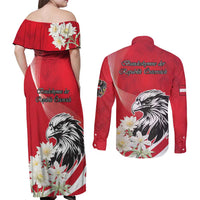 Austria Independence Day 1955 Couples Matching Off Shoulder Maxi Dress and Long Sleeve Button Shirt Black Eagle And Edelweiss Flowers - Wonder Print Shop