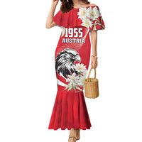 Austria Independence Day 1955 Family Matching Mermaid Dress and Hawaiian Shirt Black Eagle And Edelweiss Flowers - Wonder Print Shop