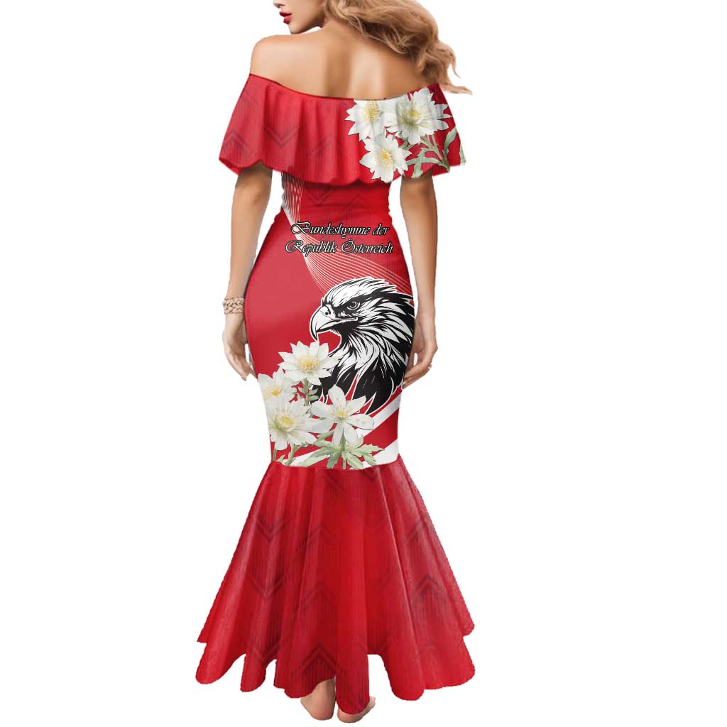 Austria Independence Day 1955 Family Matching Mermaid Dress and Hawaiian Shirt Black Eagle And Edelweiss Flowers - Wonder Print Shop