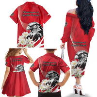 Austria Independence Day 1955 Family Matching Off The Shoulder Long Sleeve Dress and Hawaiian Shirt Black Eagle And Edelweiss Flowers - Wonder Print Shop