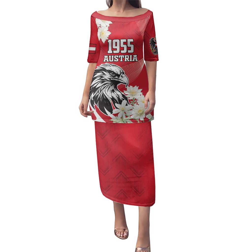 Austria Independence Day 1955 Family Matching Puletasi and Hawaiian Shirt Black Eagle And Edelweiss Flowers - Wonder Print Shop