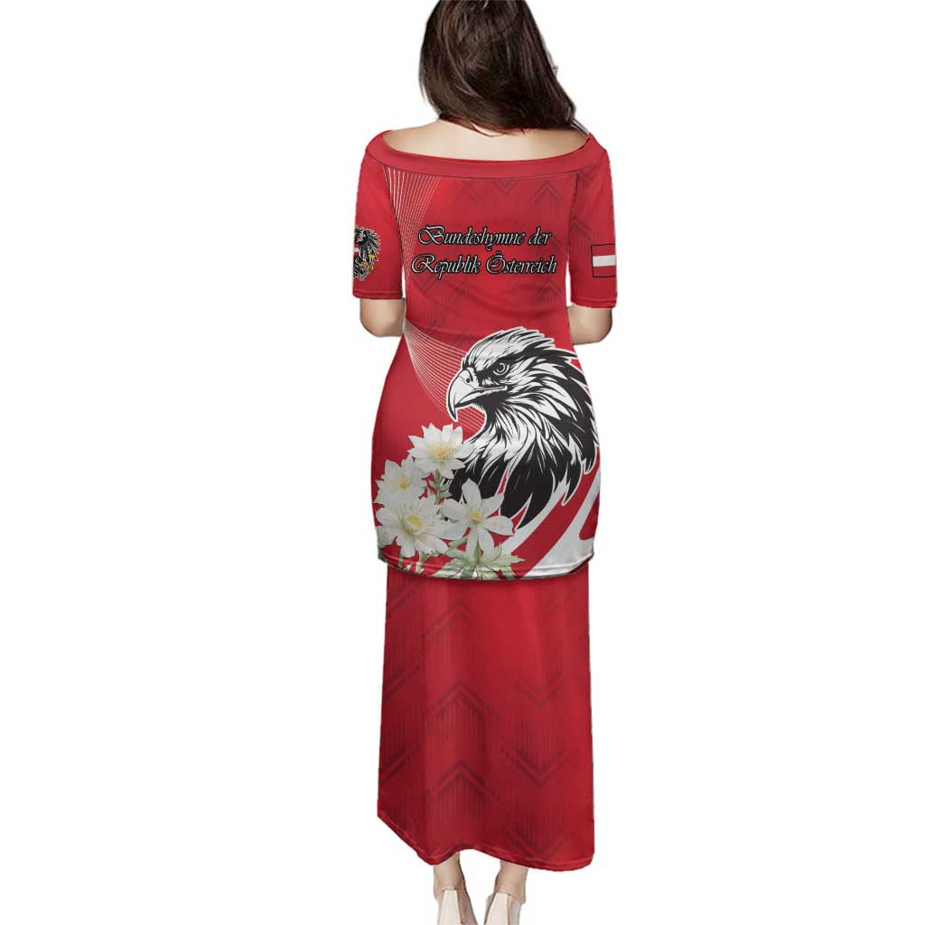 Austria Independence Day 1955 Family Matching Puletasi and Hawaiian Shirt Black Eagle And Edelweiss Flowers - Wonder Print Shop