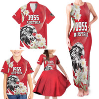 Austria Independence Day 1955 Family Matching Tank Maxi Dress and Hawaiian Shirt Black Eagle And Edelweiss Flowers - Wonder Print Shop