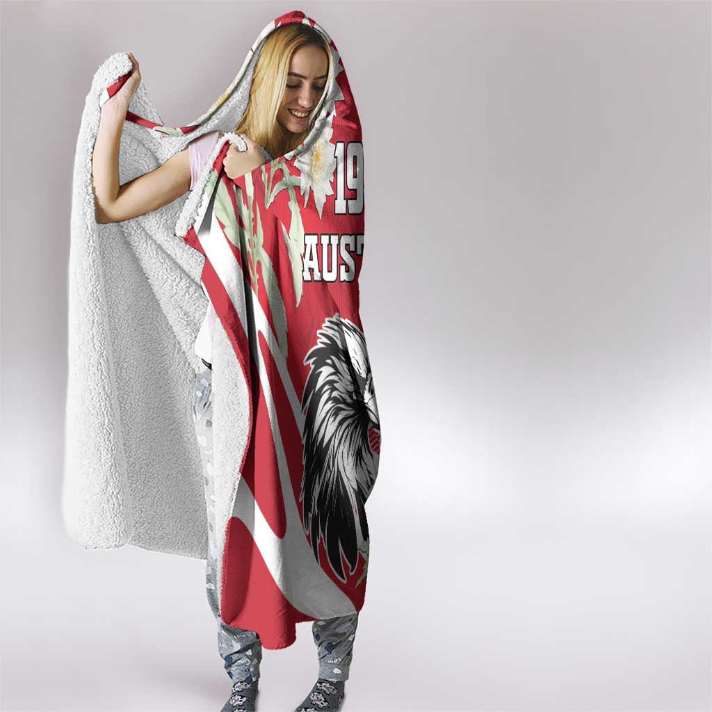 Austria Independence Day 1955 Hooded Blanket Black Eagle And Edelweiss Flowers