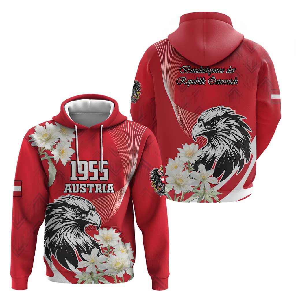 Austria Independence Day 1955 Hoodie Black Eagle And Edelweiss Flowers - Wonder Print Shop