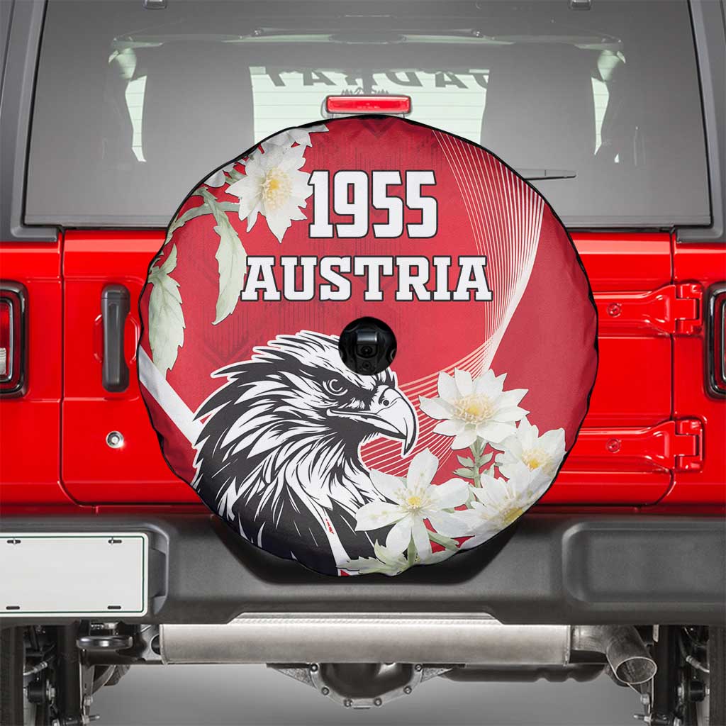 Austria Independence Day 1955 Spare Tire Cover Black Eagle And Edelweiss Flowers - Wonder Print Shop