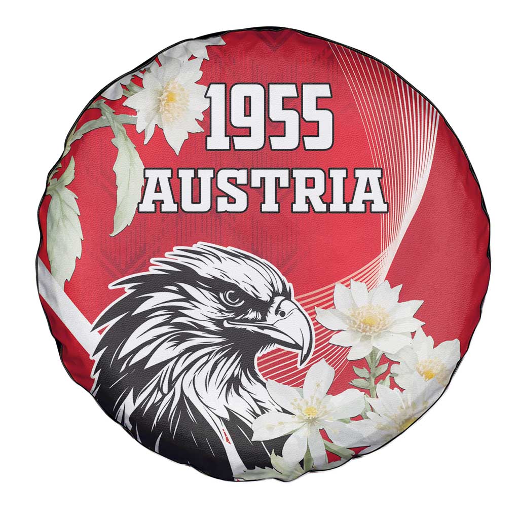 Austria Independence Day 1955 Spare Tire Cover Black Eagle And Edelweiss Flowers - Wonder Print Shop